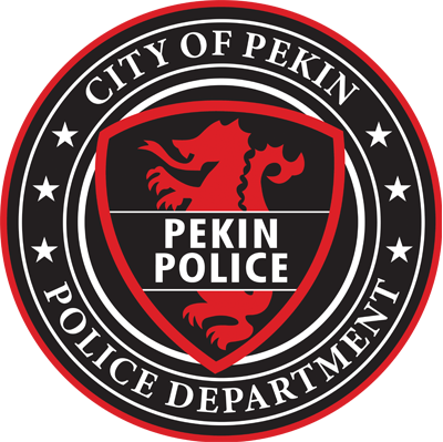 Pekin Police Department round seal with Pekin Police patch in the middle