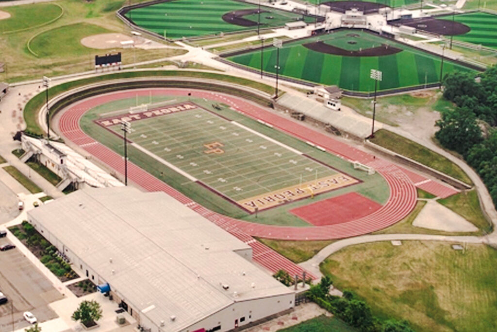 Aerial view showing football stadium